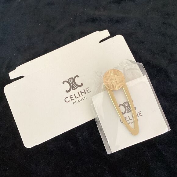 NIB Celine Gold Tone Triumphe Hair Metal Clip Accessory 3” Snap Hairpin - Picture 1 of 6